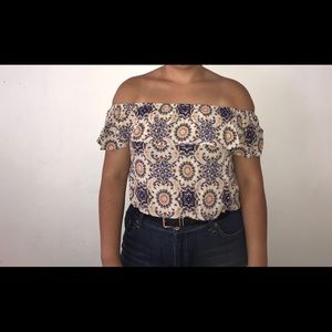 Tan off the shoulder crop top